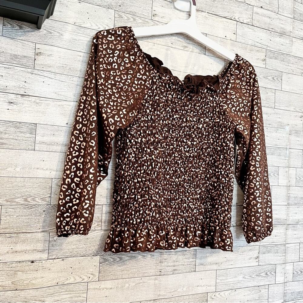 Girls Foil Leopard Top ERGE Designs Smocked NWT L - Picture 5 of 8